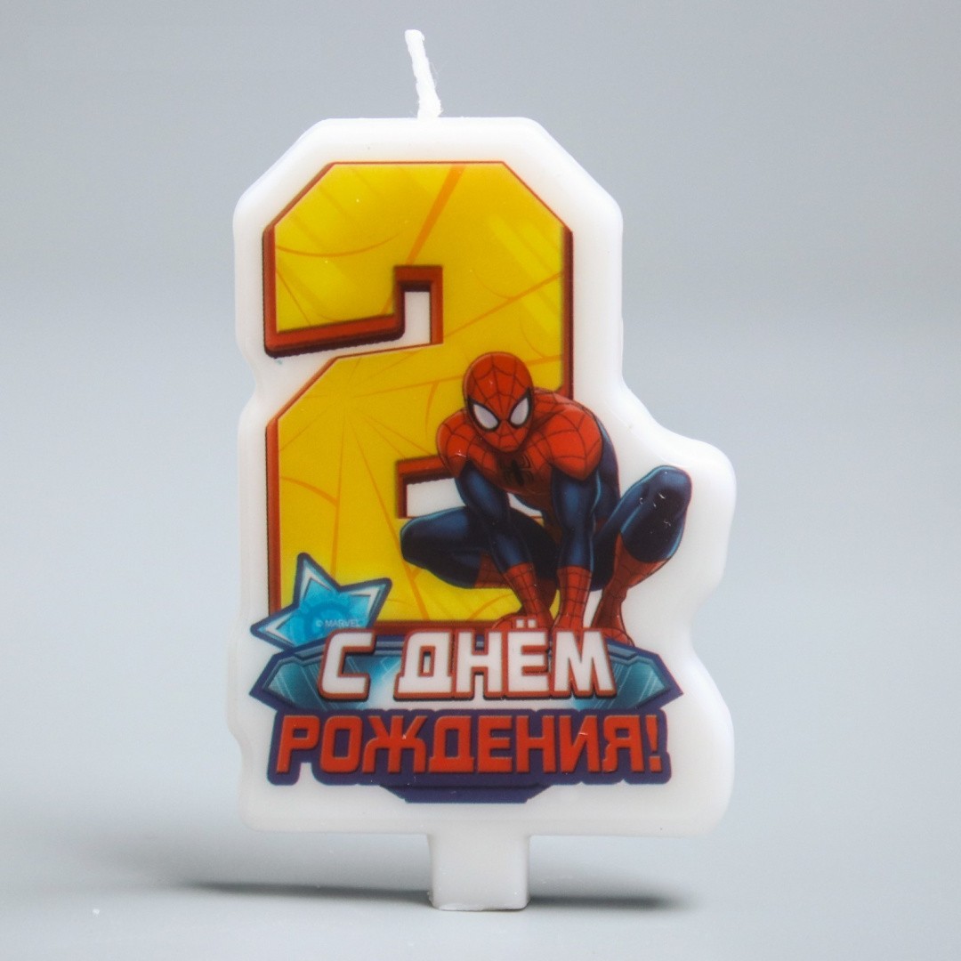 Свеча в торт "С днем рождения", цифра 2, Человек-Паук