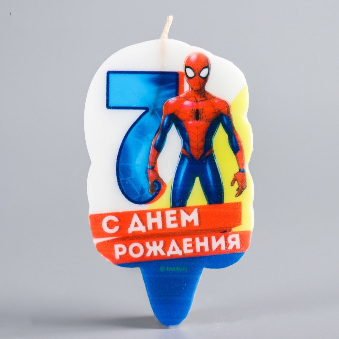 Свеча в торт 7 "С Днем Рождения", Человек-паук