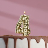 Свеча в торт «Блестки», цифра "4", золото, 6.5х4