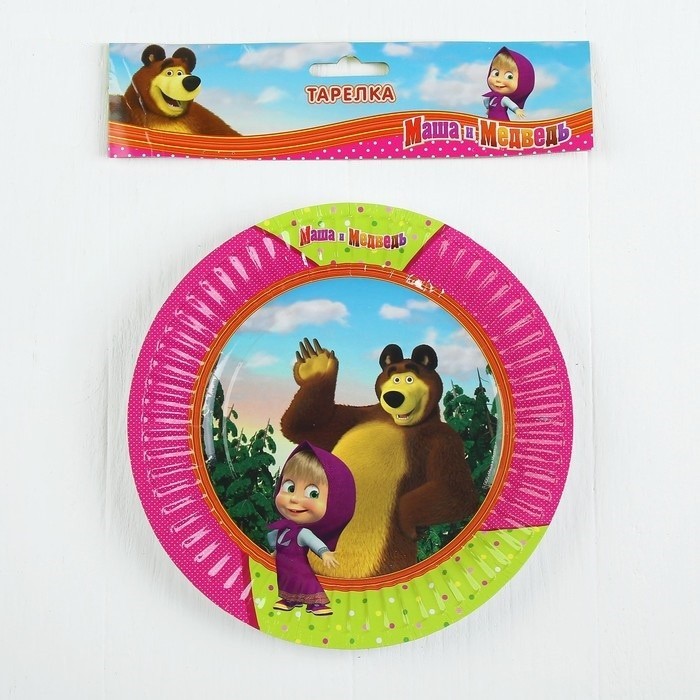 Тарелка бумажная «Маша и Медведь», 17см, набор 6 шт.