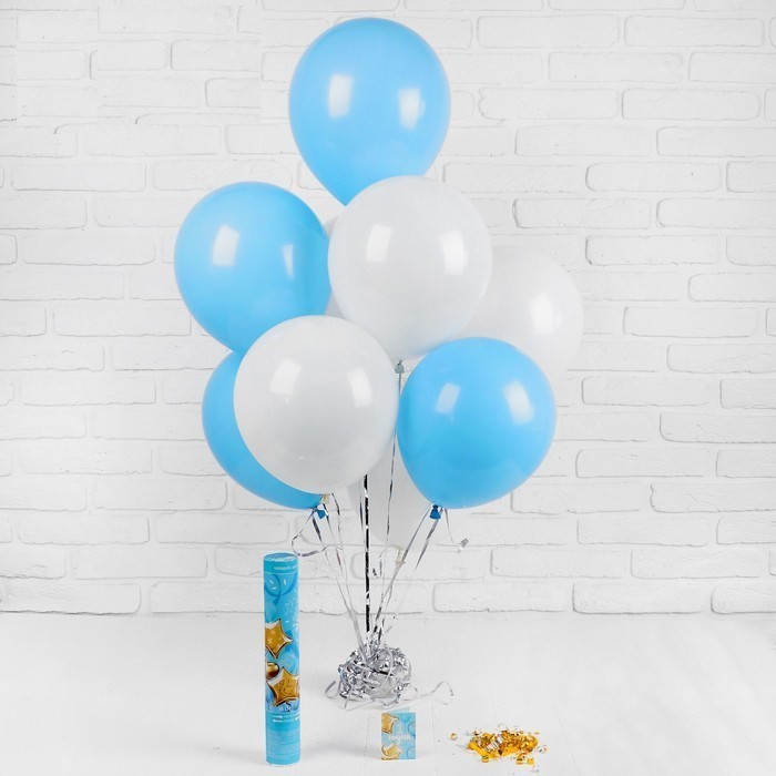 Воздушные шары "1 годик", хлопушка, открытка, лента, для мальчика, 13 предметов в наборе